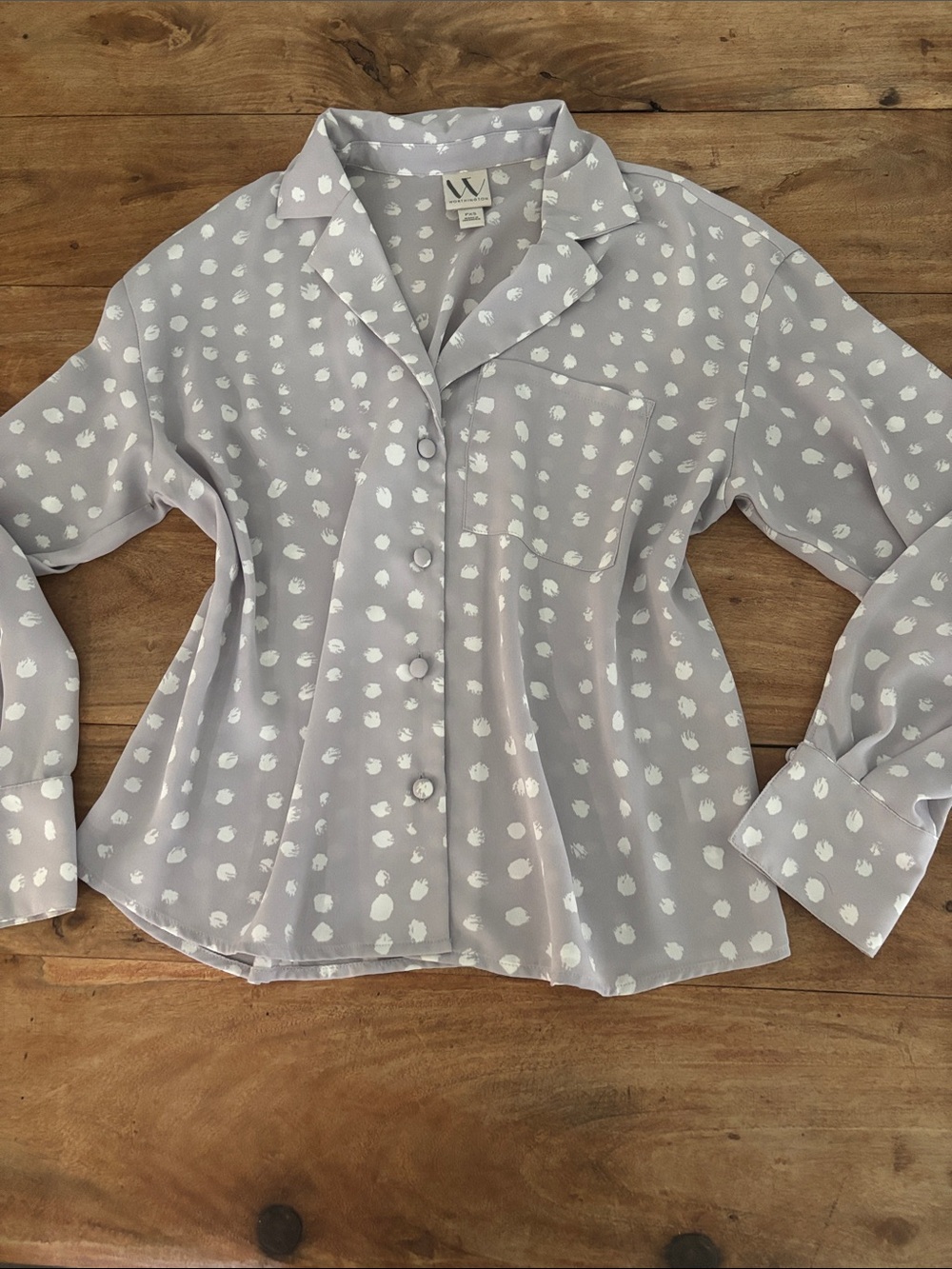Worthington Petite Lavender Dot Print Button-Down Shirt PXS